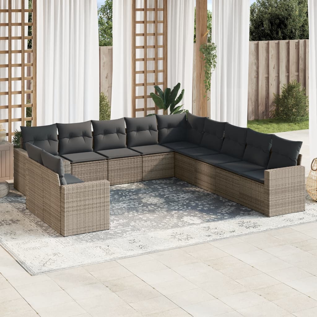 vidaXL Set canapele de grădină cu perne, 11 piese, gri, poliratan vidaXL Set canapele de grădină cu perne, 11 piese, gri, poliratan