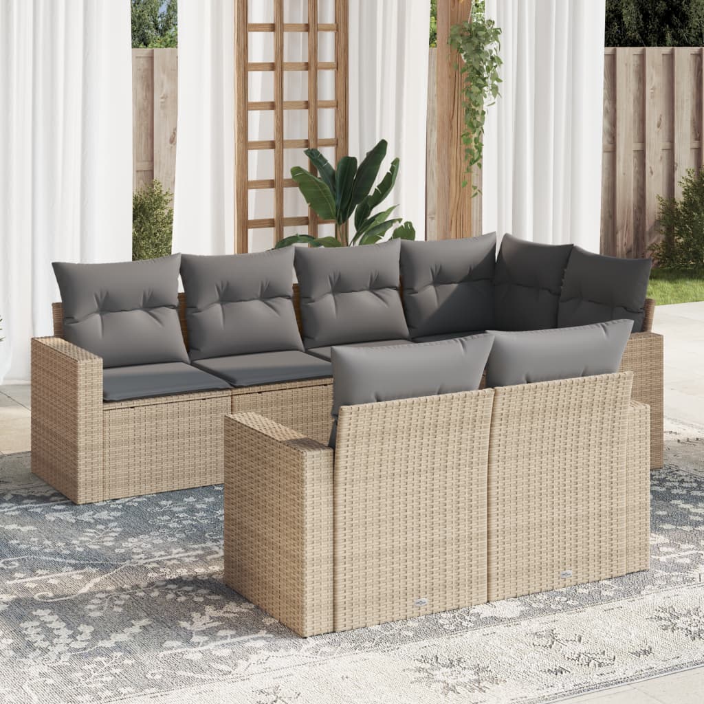vidaXL Set canapele de grădină, 7 piese, cu perne, bej, poliratan vidaXL Set canapele de grădină, 7 piese, cu perne, bej, poliratan