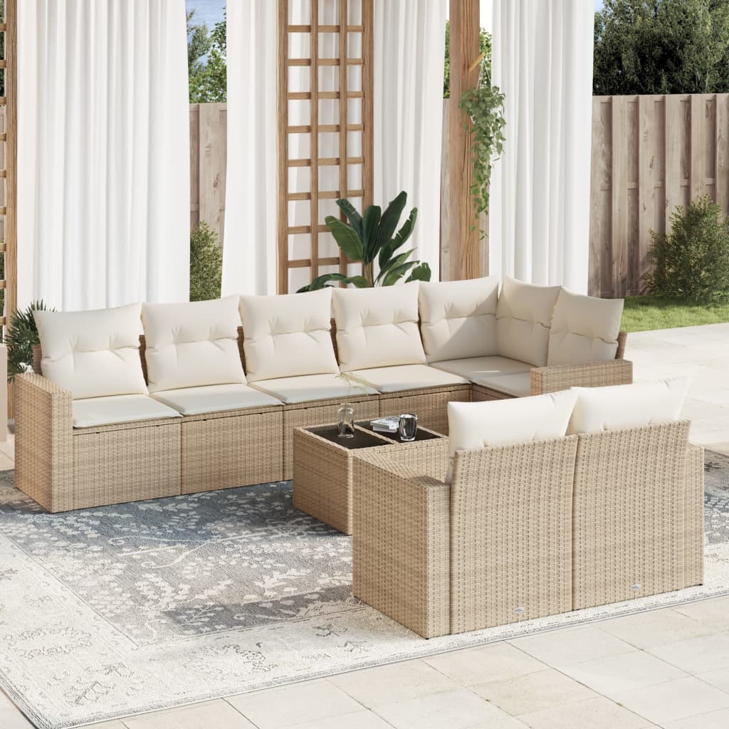 vidaXL Set canapele de grădină, 9 piese, cu perne, bej, poliratan vidaXL Set canapele de grădină, 9 piese, cu perne, bej, poliratan