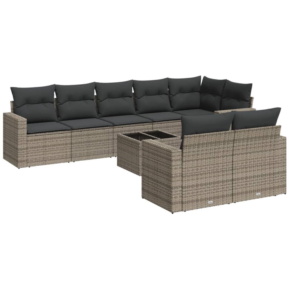 vidaXL Set canapele de grădină, 9 piese, cu perne, gri, poliratan vidaXL Set canapele de grădină, 9 piese, cu perne, gri, poliratan