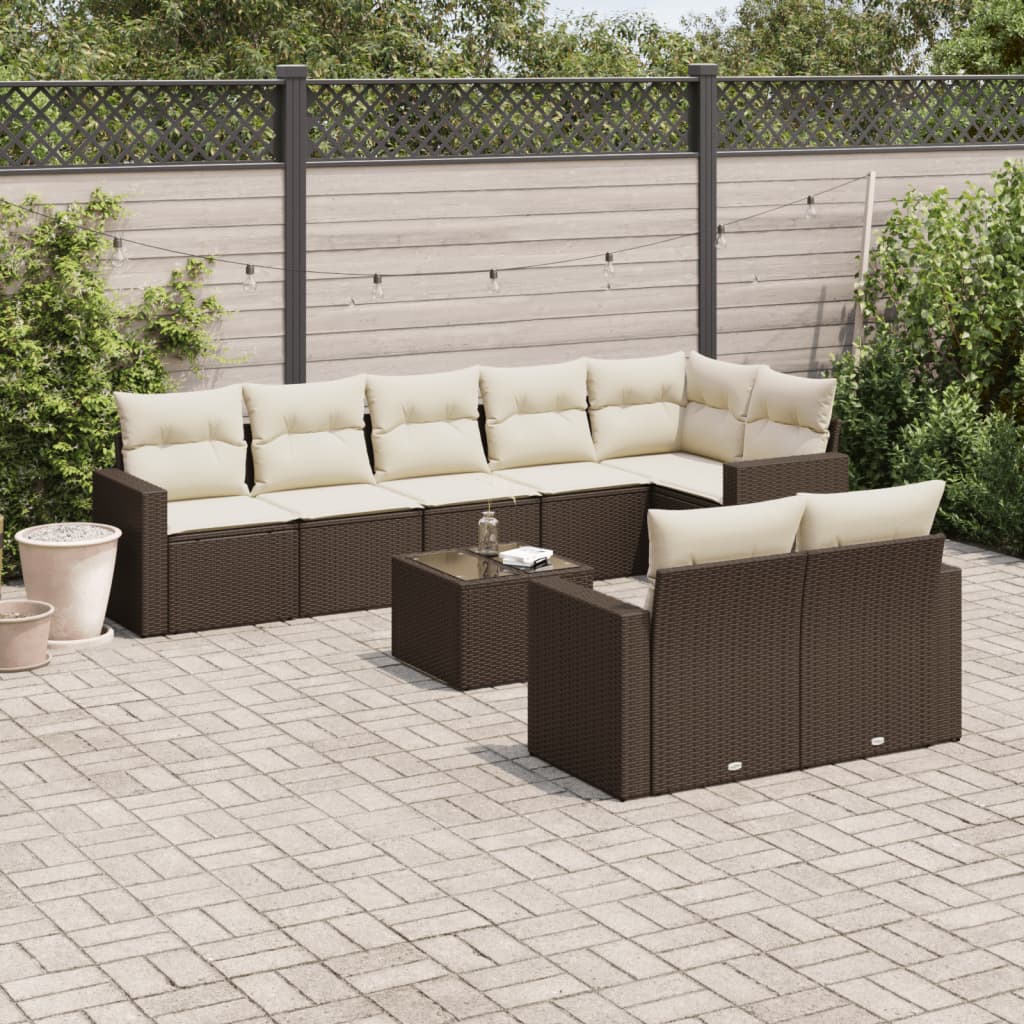 vidaXL Set canapele de grădină cu perne, 9 piese, maro, poliratan vidaXL Set canapele de grădină cu perne, 9 piese, maro, poliratan