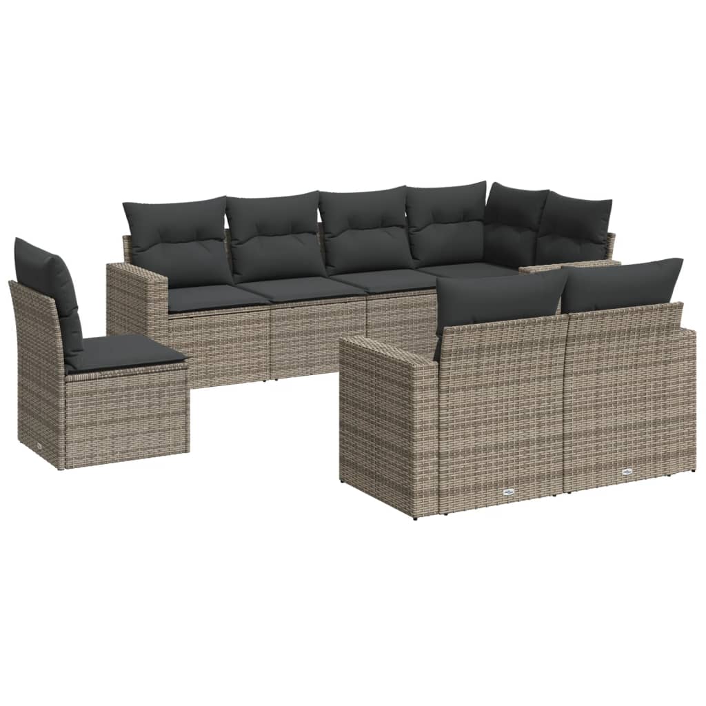 vidaXL Set canapele de grădină cu perne, 8 piese, gri, poliratan