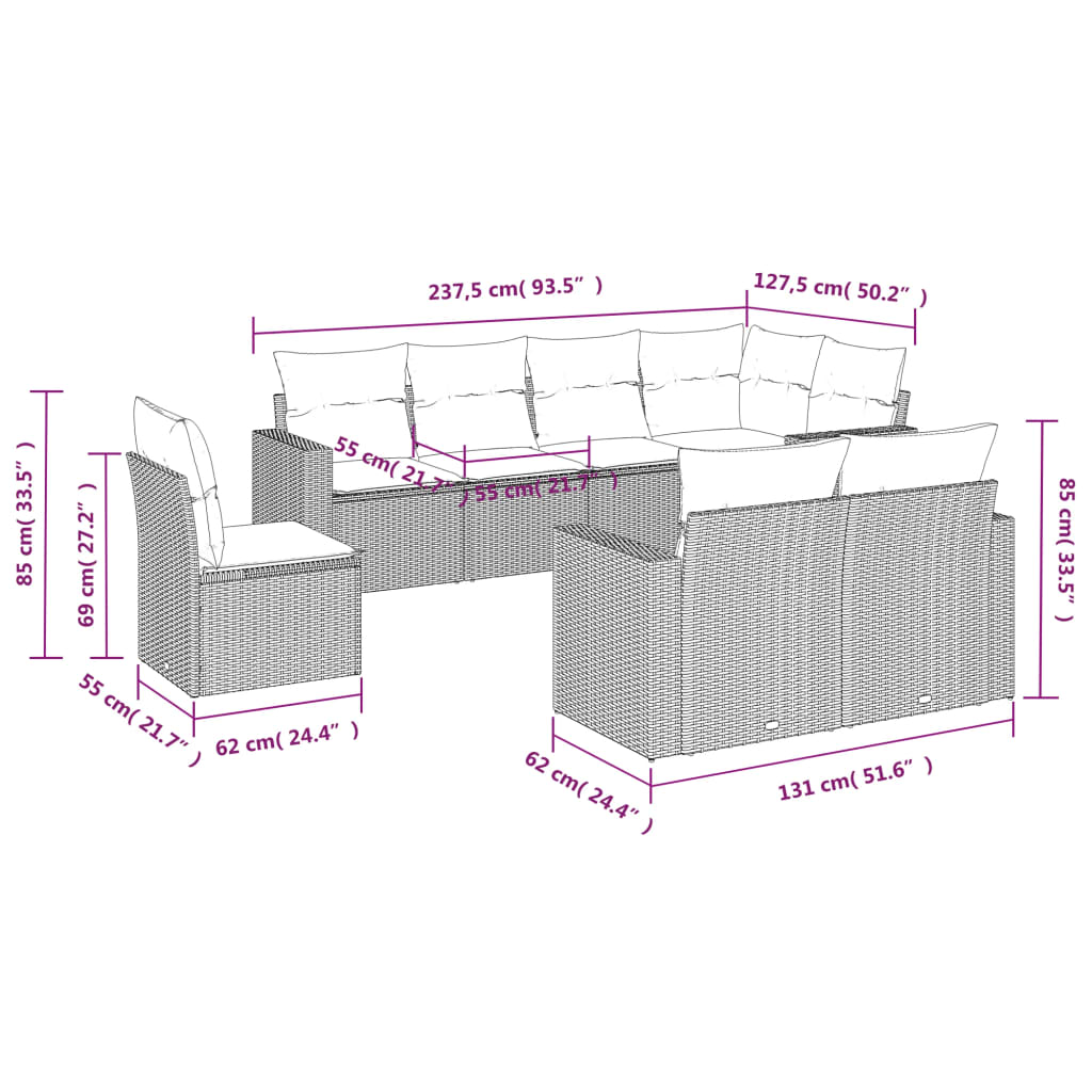 vidaXL Set mobilier de grădină cu perne, 8 piese gri deschis poliratan vidaXL Set mobilier de grădină cu perne, 8 piese gri deschis poliratan