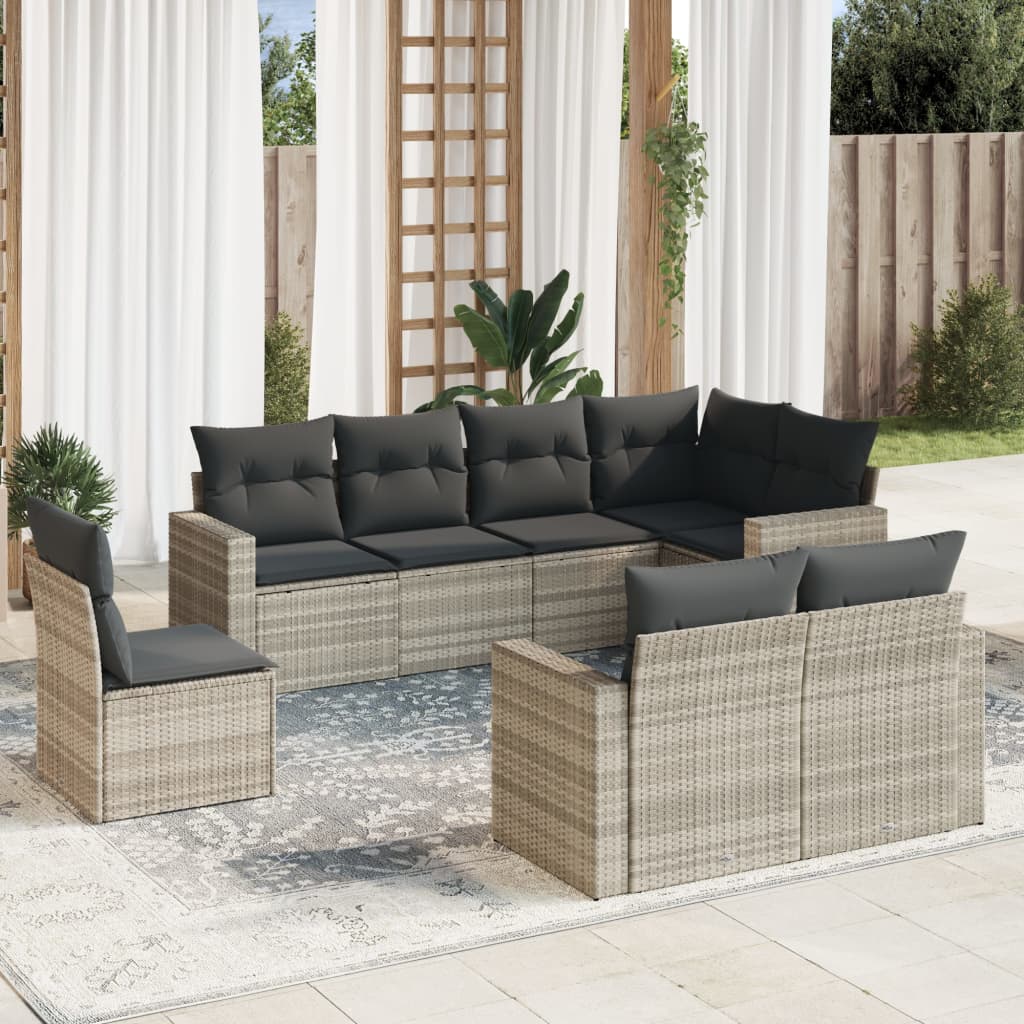 vidaXL Set mobilier de grădină cu perne, 8 piese gri deschis poliratan vidaXL Set mobilier de grădină cu perne, 8 piese gri deschis poliratan