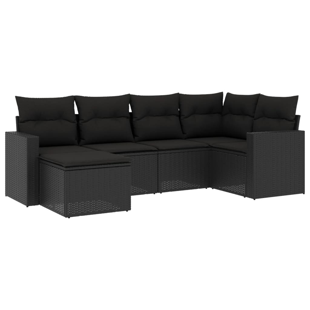 vidaXL Set mobilier de grădină cu perne, 6 piese, negru, poliratan vidaXL Set mobilier de grădină cu perne, 6 piese, negru, poliratan