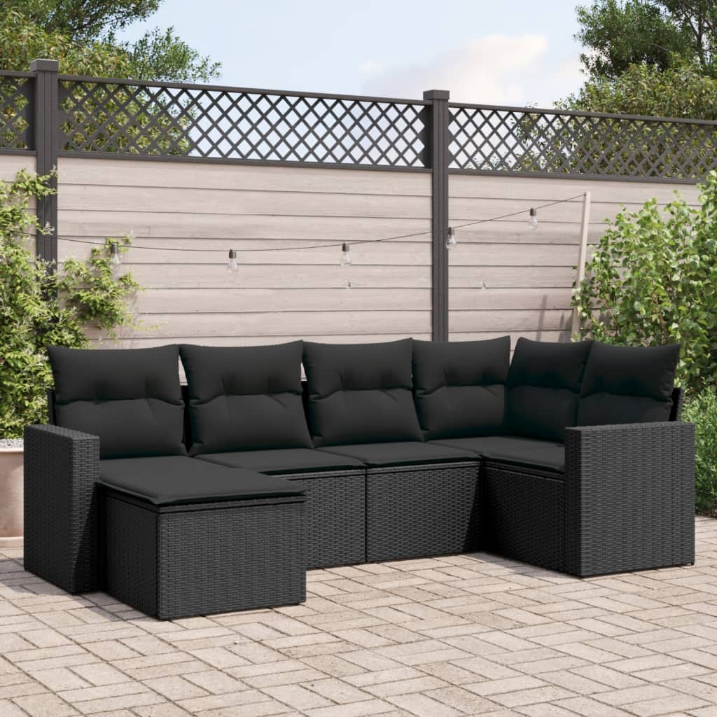 vidaXL Set mobilier de grădină cu perne, 6 piese, negru, poliratan vidaXL Set mobilier de grădină cu perne, 6 piese, negru, poliratan