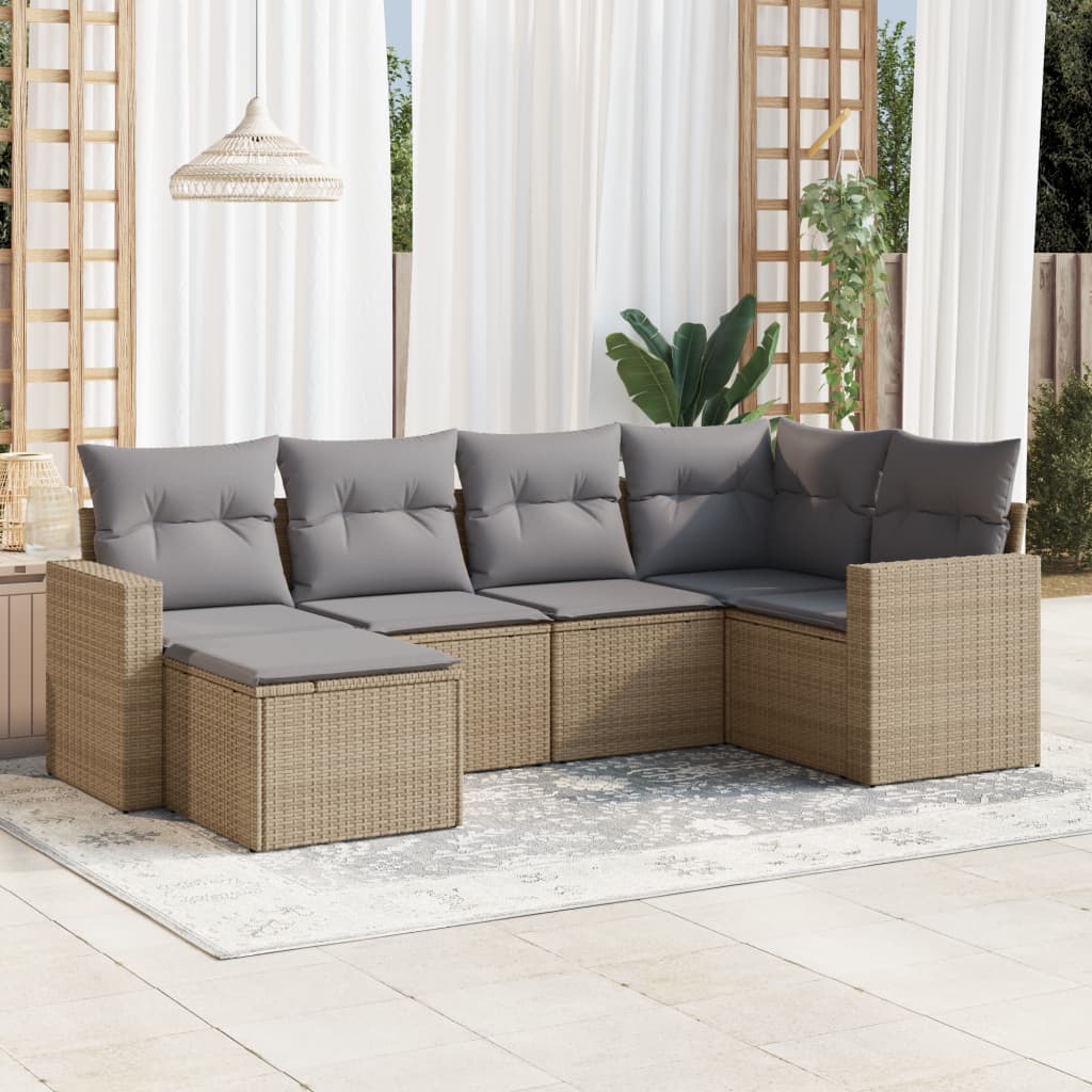 vidaXL Set canapele de grădină cu perne, 6 piese, bej, poliratan vidaXL Set canapele de grădină cu perne, 6 piese, bej, poliratan