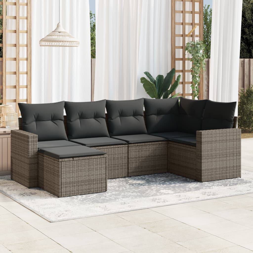 vidaXL Set mobilier grădină cu perne, 6 piese, gri, poliratan