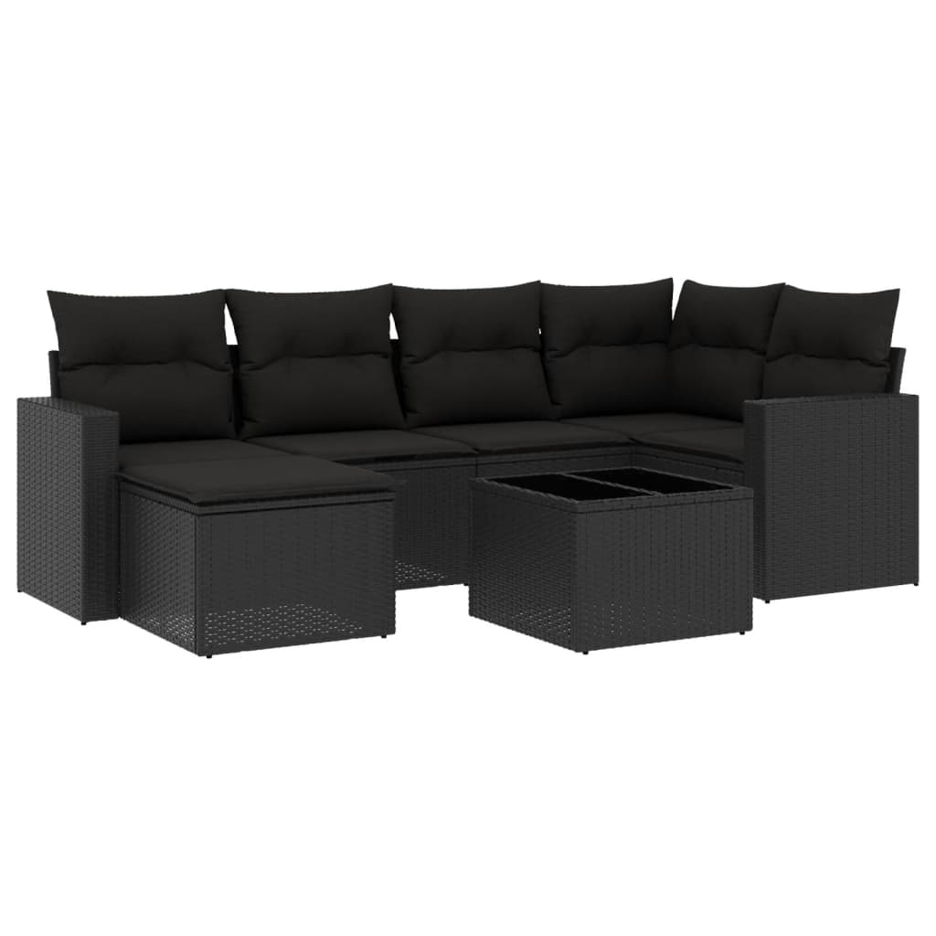 vidaXL Set canapele de grădină cu perne, 7 piese, negru, poliratan