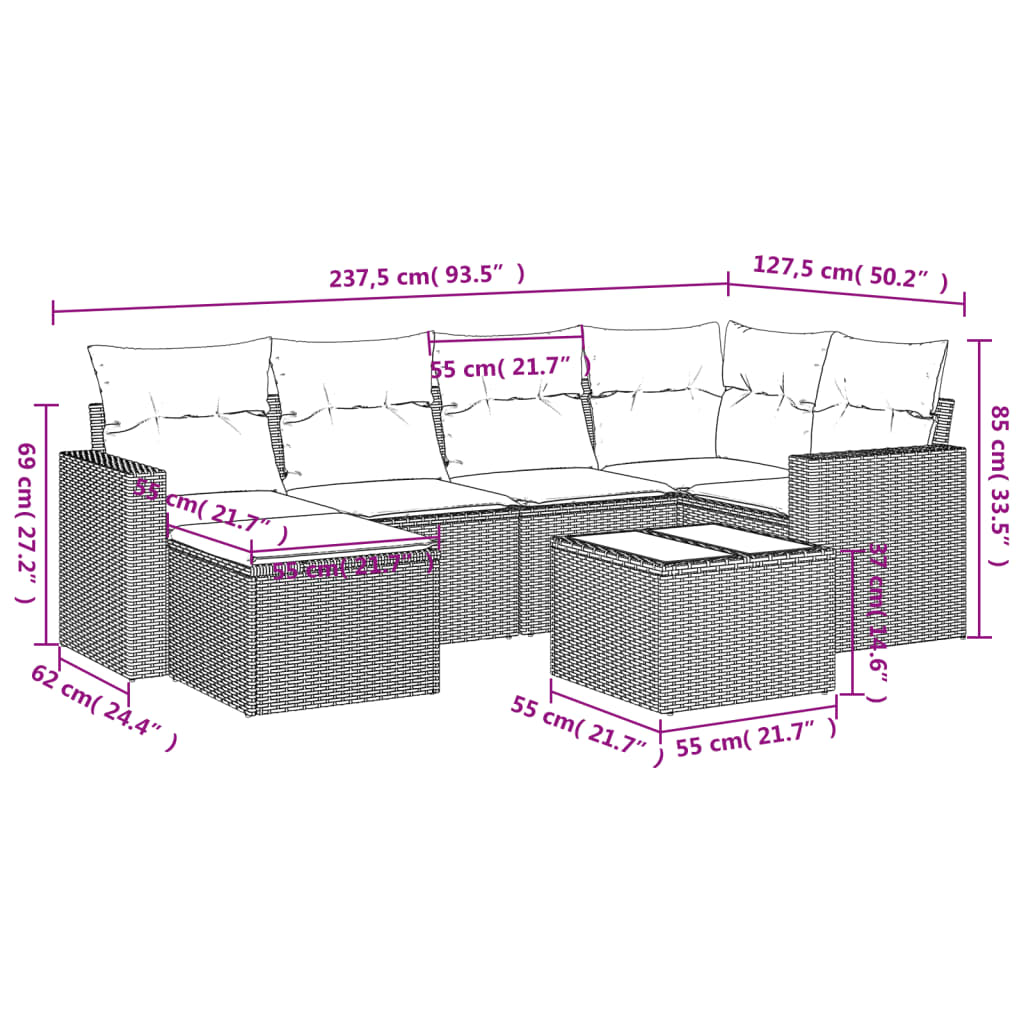 vidaXL Set canapele de grădină, 7 piese, cu perne, bej, poliratan vidaXL Set canapele de grădină, 7 piese, cu perne, bej, poliratan