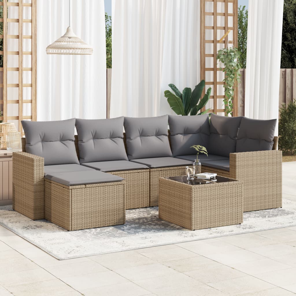vidaXL Set canapele de grădină, 7 piese, cu perne, bej, poliratan vidaXL Set canapele de grădină, 7 piese, cu perne, bej, poliratan
