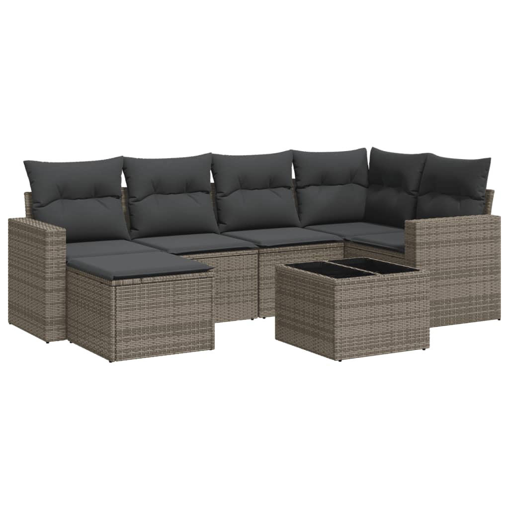 vidaXL Set canapele de grădină, 7 piese, cu perne, gri, poliratan vidaXL Set canapele de grădină, 7 piese, cu perne, gri, poliratan