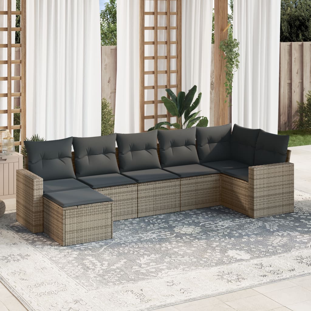 vidaXL Set canapele de grădină, 7 piese, cu perne, gri, poliratan vidaXL Set canapele de grădină, 7 piese, cu perne, gri, poliratan
