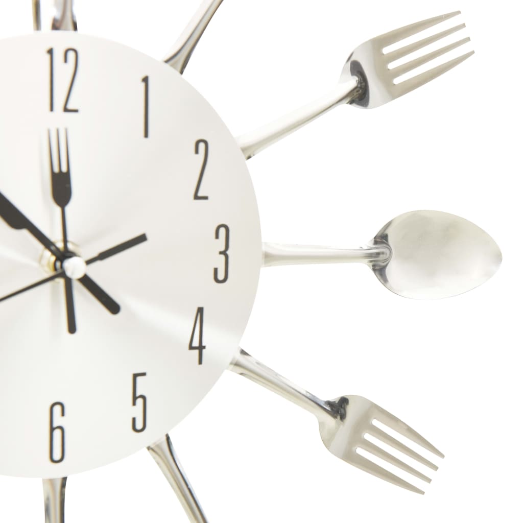 vidaXL Ceas de perete model lingură/furculiță argintiu 31 cm aluminiu