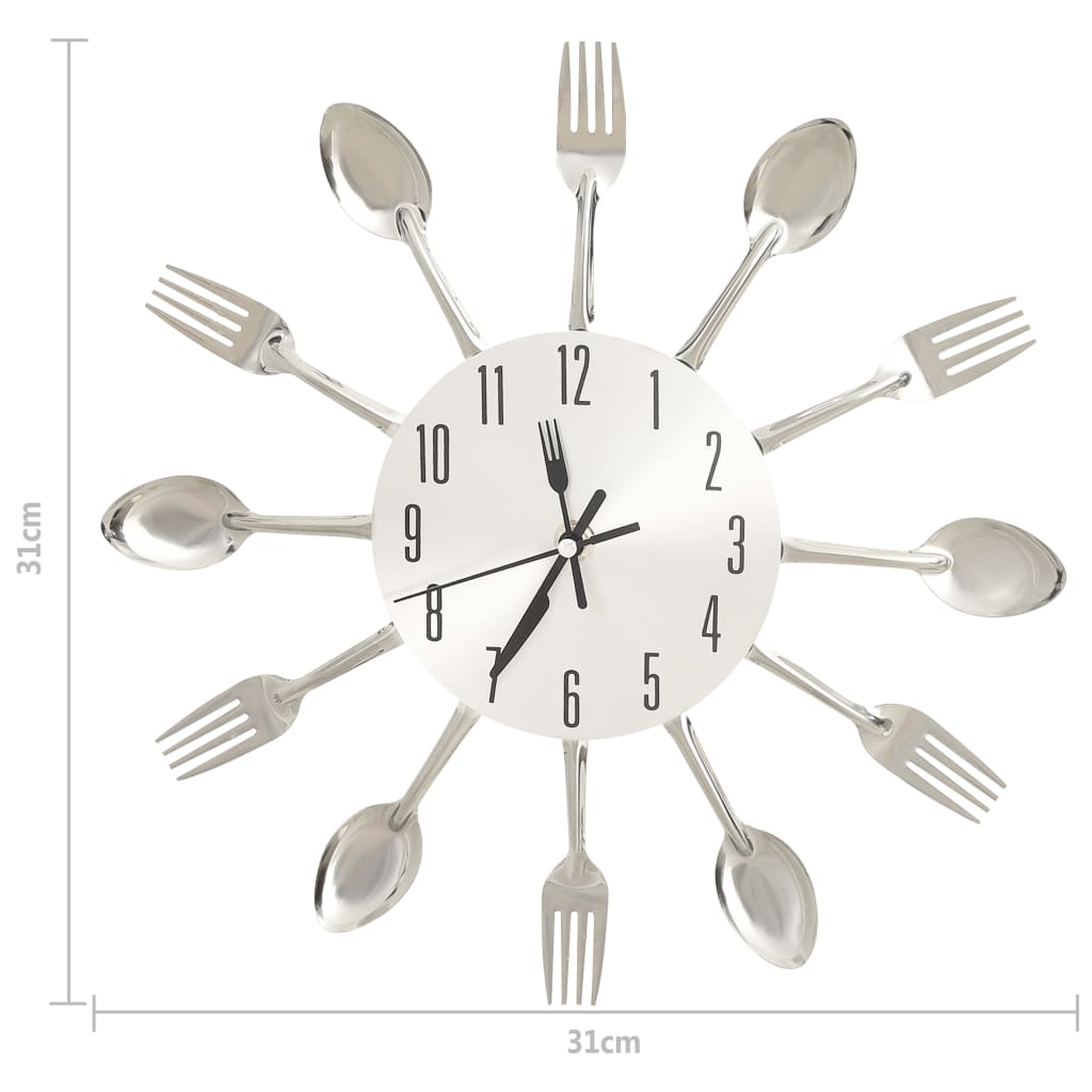 vidaXL Ceas de perete model lingură/furculiță argintiu 31 cm aluminiu