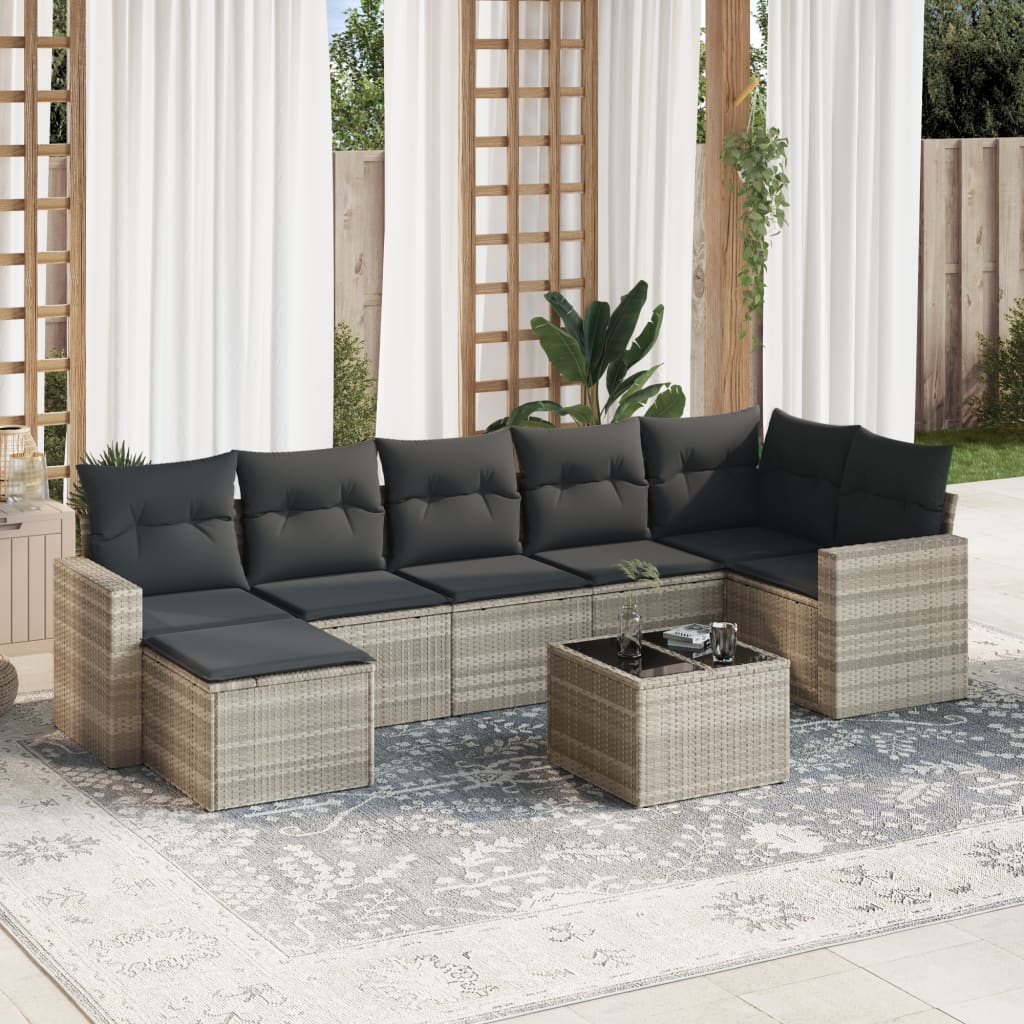 vidaXL Set mobilier de grădină cu perne, 8 piese gri deschis poliratan vidaXL Set mobilier de grădină cu perne, 8 piese gri deschis poliratan
