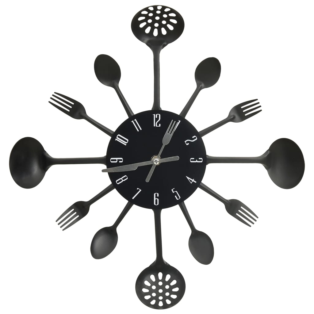 vidaXL Ceas perete cu model lingură/furculiță, negru, 40 cm, aluminiu vidaXL Ceas perete cu model lingură/furculiță, negru, 40 cm, aluminiu