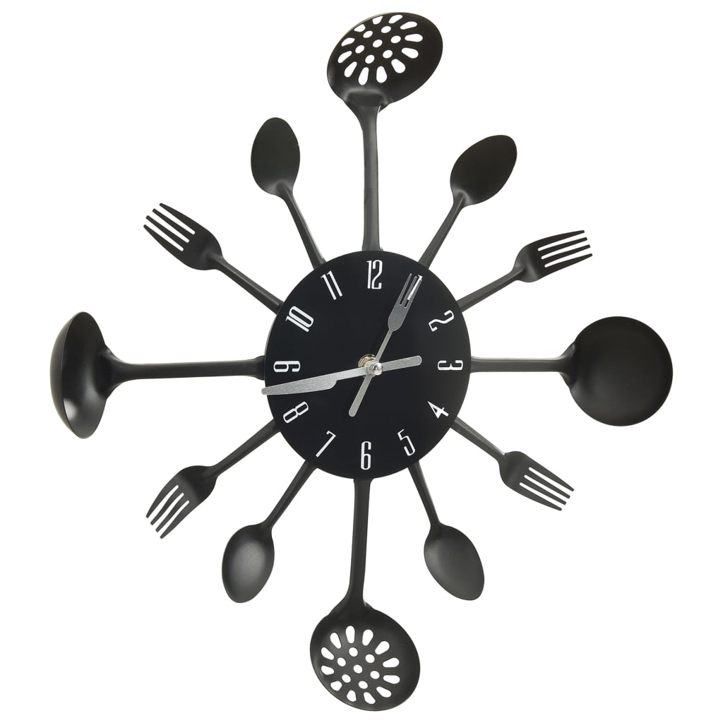 vidaXL Ceas perete cu model lingură/furculiță, negru, 40 cm, aluminiu vidaXL Ceas perete cu model lingură/furculiță, negru, 40 cm, aluminiu