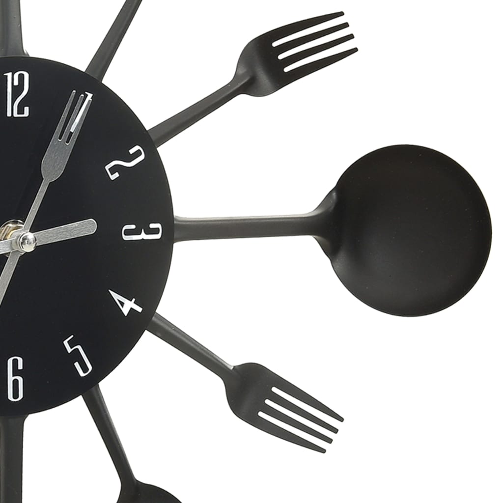 vidaXL Ceas perete cu model lingură/furculiță, negru, 40 cm, aluminiu vidaXL Ceas perete cu model lingură/furculiță, negru, 40 cm, aluminiu