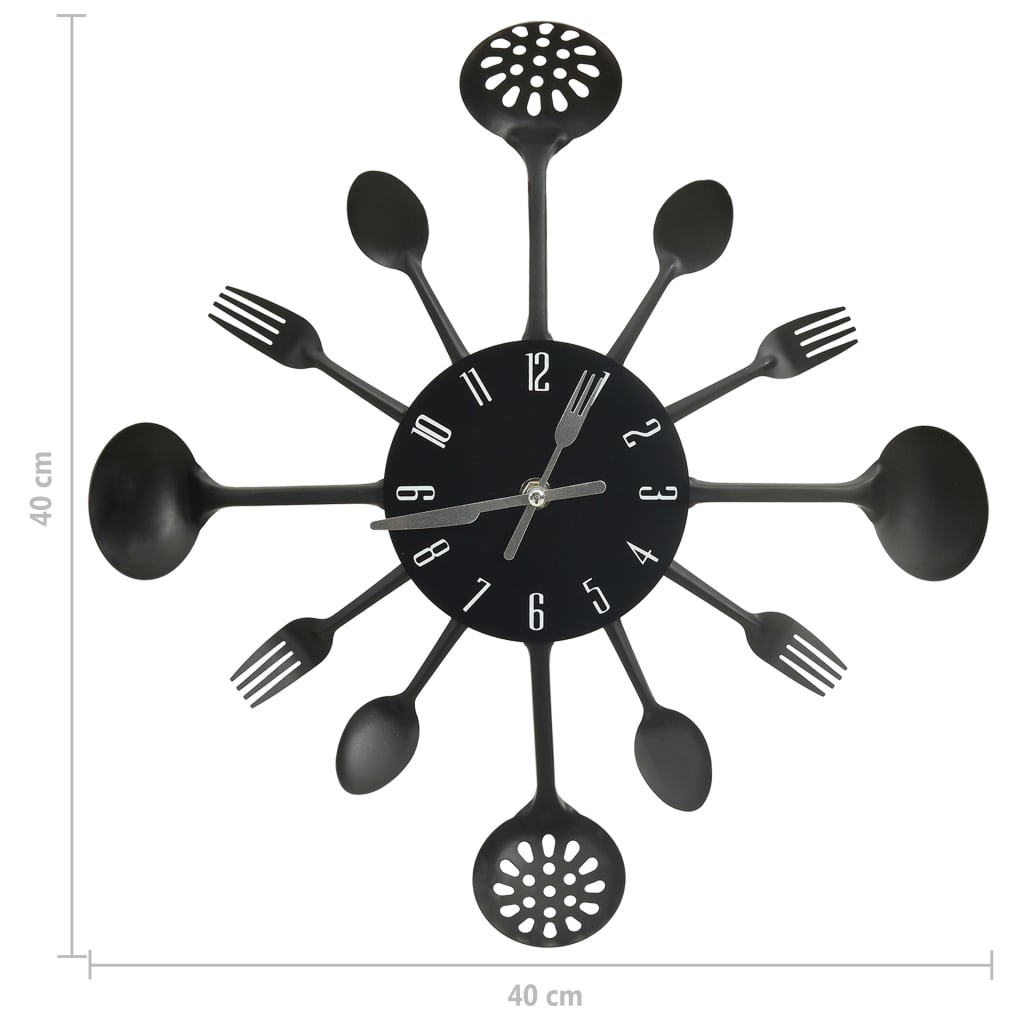 vidaXL Ceas perete cu model lingură/furculiță, negru, 40 cm, aluminiu vidaXL Ceas perete cu model lingură/furculiță, negru, 40 cm, aluminiu
