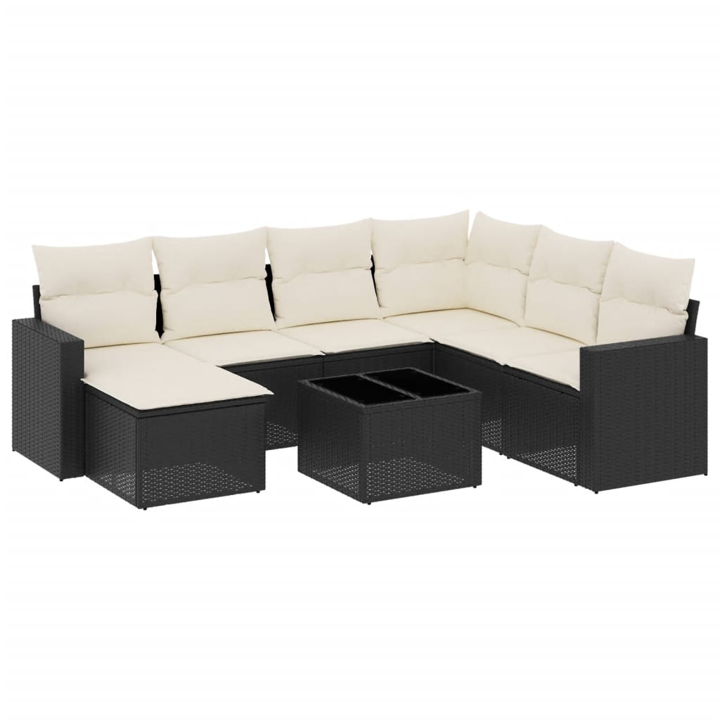 vidaXL Set mobilier de grădină cu perne, 8 piese, negru, poliratan