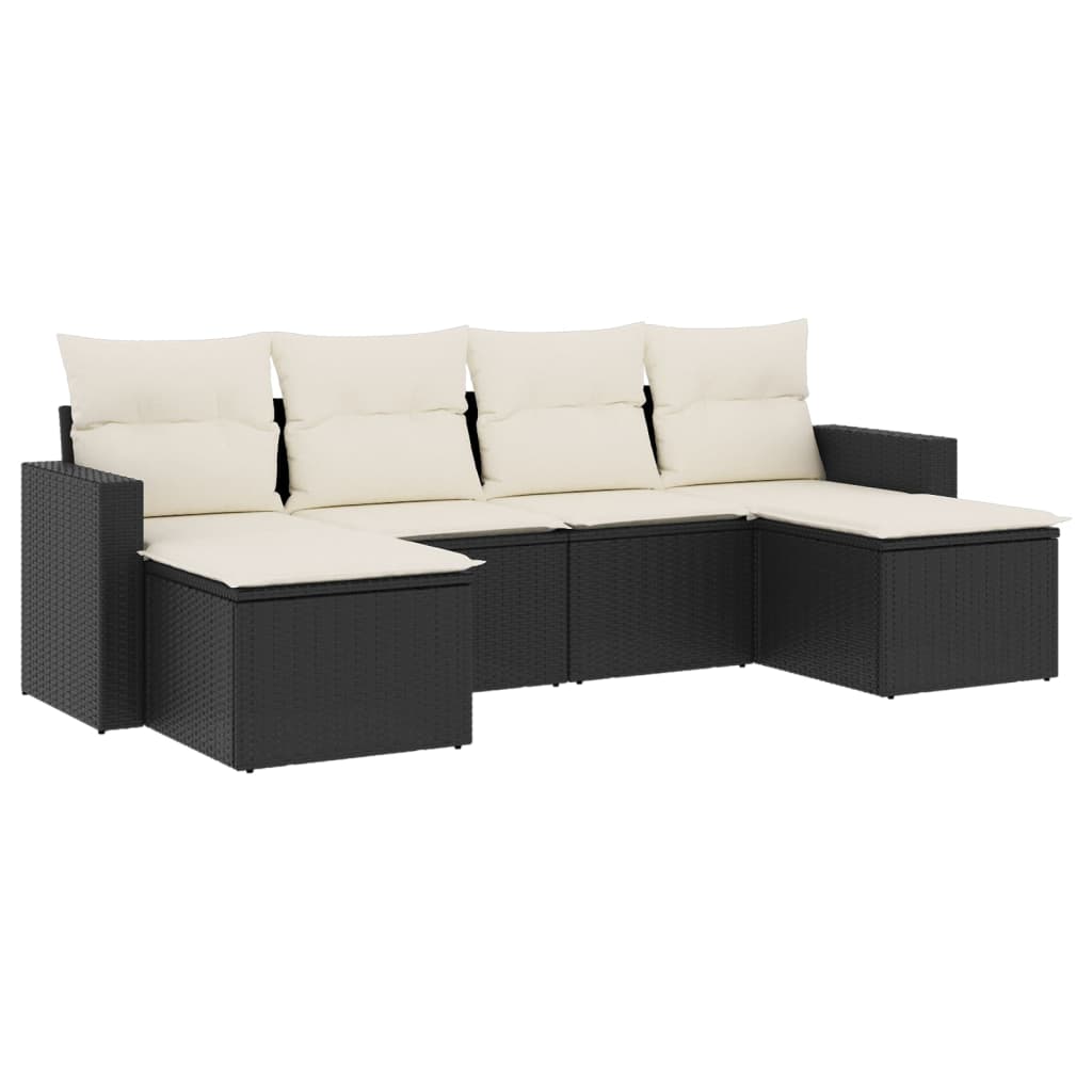 vidaXL Set mobilier de grădină cu perne, 6 piese, negru, poliratan