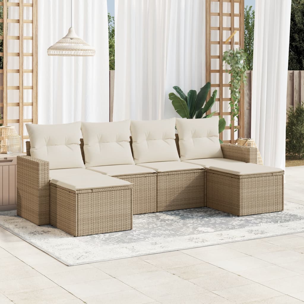vidaXL Set canapele de grădină cu perne, 6 piese, bej, poliratan vidaXL Set canapele de grădină cu perne, 6 piese, bej, poliratan
