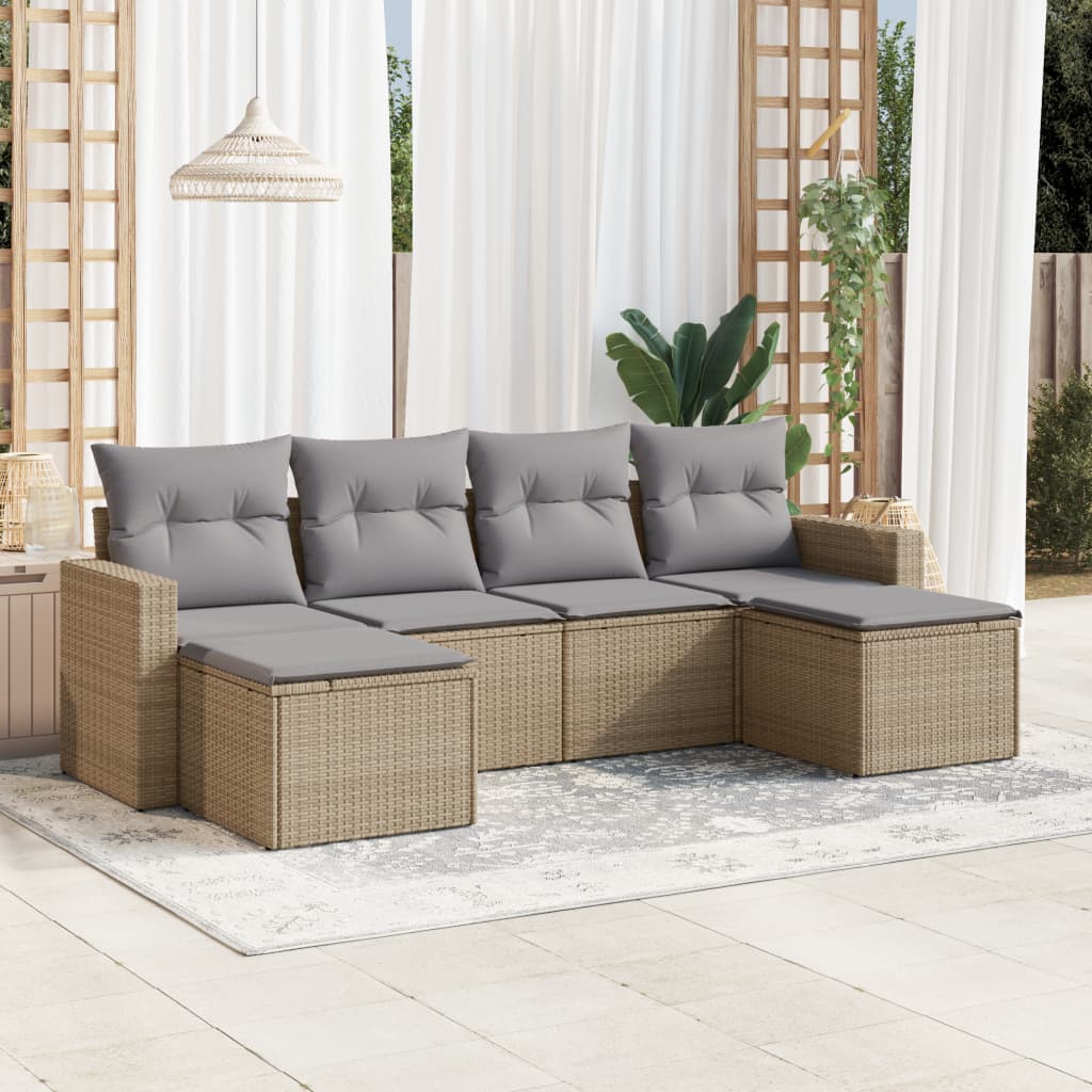 vidaXL Set canapele de grădină cu perne, 6 piese, bej, poliratan vidaXL Set canapele de grădină cu perne, 6 piese, bej, poliratan
