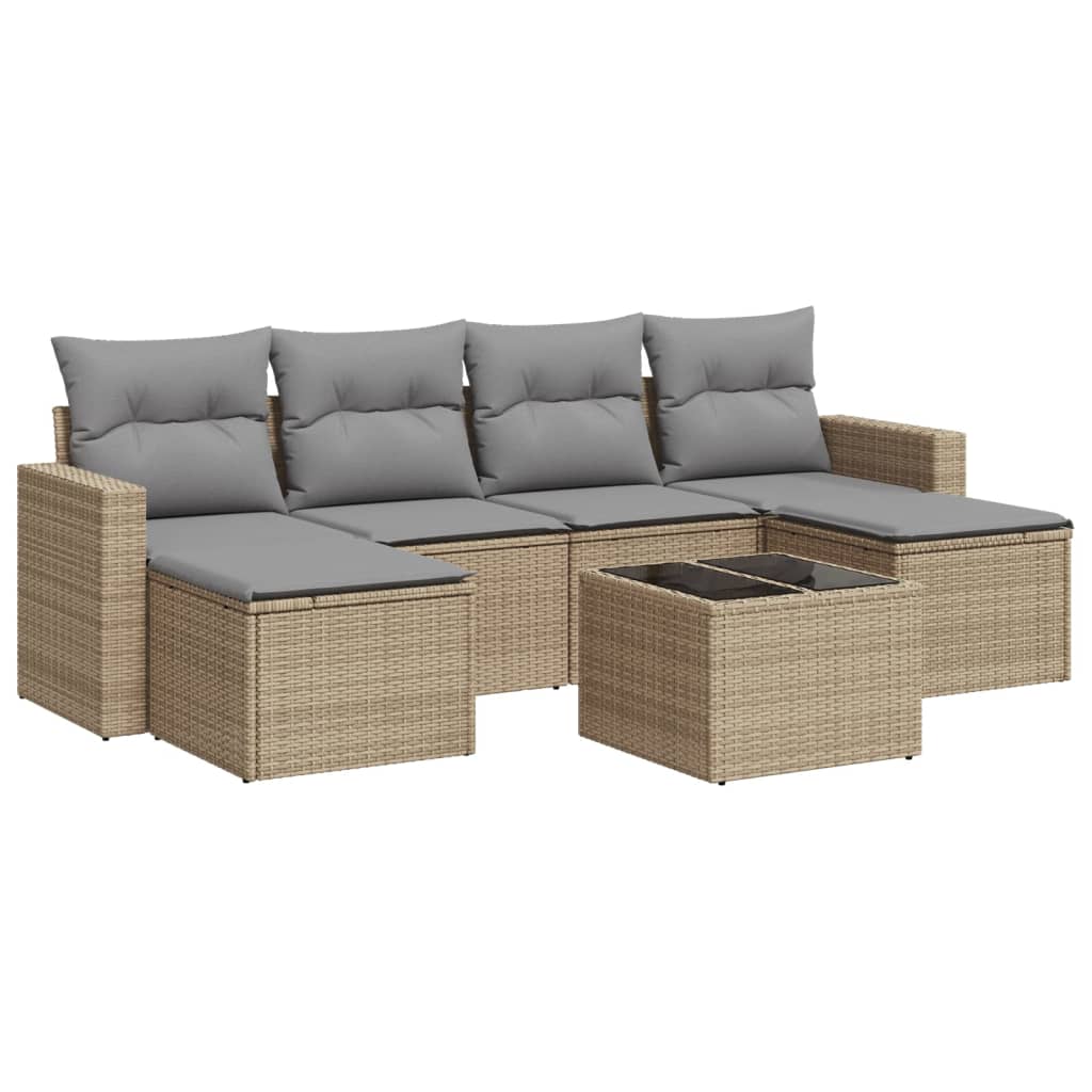 vidaXL Set canapele de grădină, 7 piese, cu perne, bej, poliratan