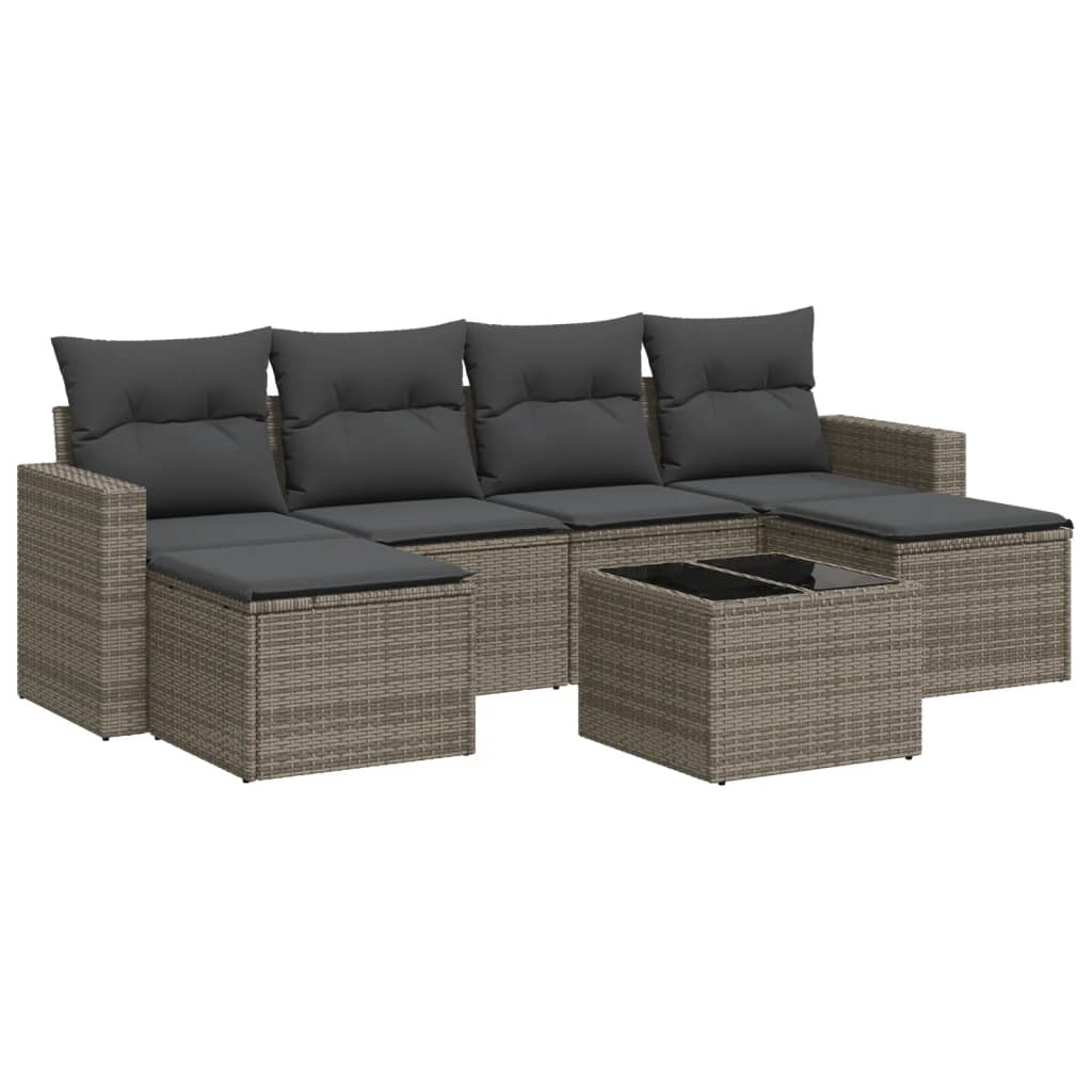vidaXL Set canapele de grădină, 7 piese, cu perne, gri, poliratan vidaXL Set canapele de grădină, 7 piese, cu perne, gri, poliratan