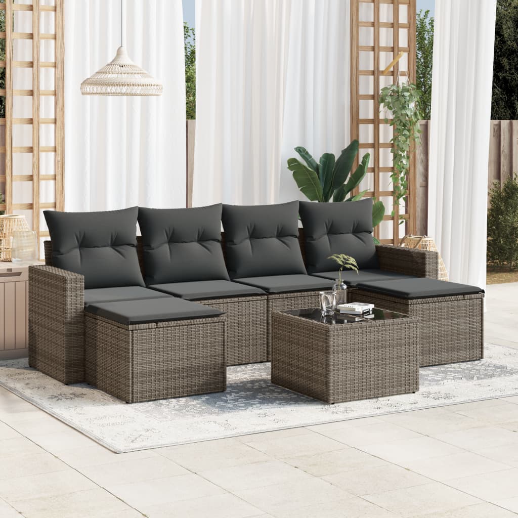 vidaXL Set canapele de grădină, 7 piese, cu perne, gri, poliratan vidaXL Set canapele de grădină, 7 piese, cu perne, gri, poliratan