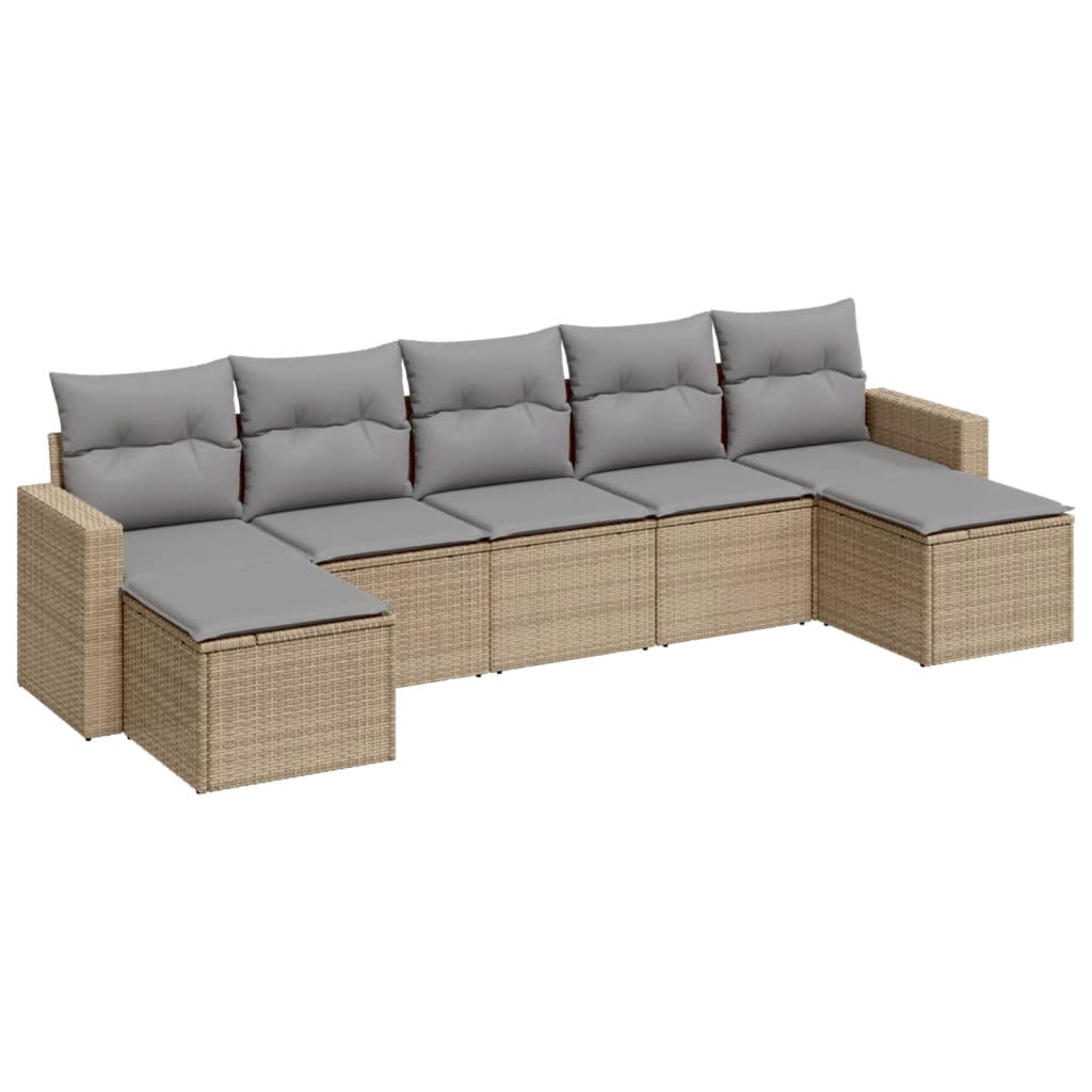 vidaXL Set canapele de grădină, 7 piese, cu perne, bej, poliratan