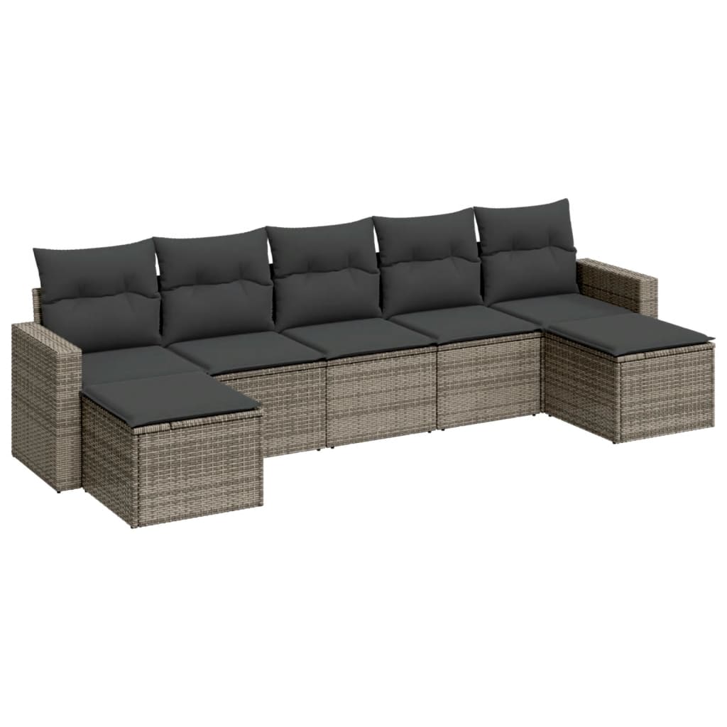 vidaXL Set canapele de grădină, 7 piese, cu perne, gri, poliratan vidaXL Set canapele de grădină, 7 piese, cu perne, gri, poliratan