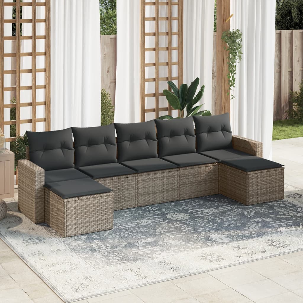 vidaXL Set canapele de grădină, 7 piese, cu perne, gri, poliratan vidaXL Set canapele de grădină, 7 piese, cu perne, gri, poliratan