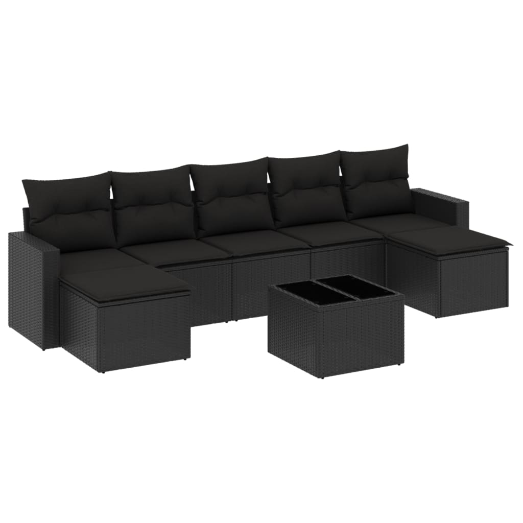 vidaXL Set mobilier de grădină cu perne, 8 piese, negru, poliratan vidaXL Set mobilier de grădină cu perne, 8 piese, negru, poliratan