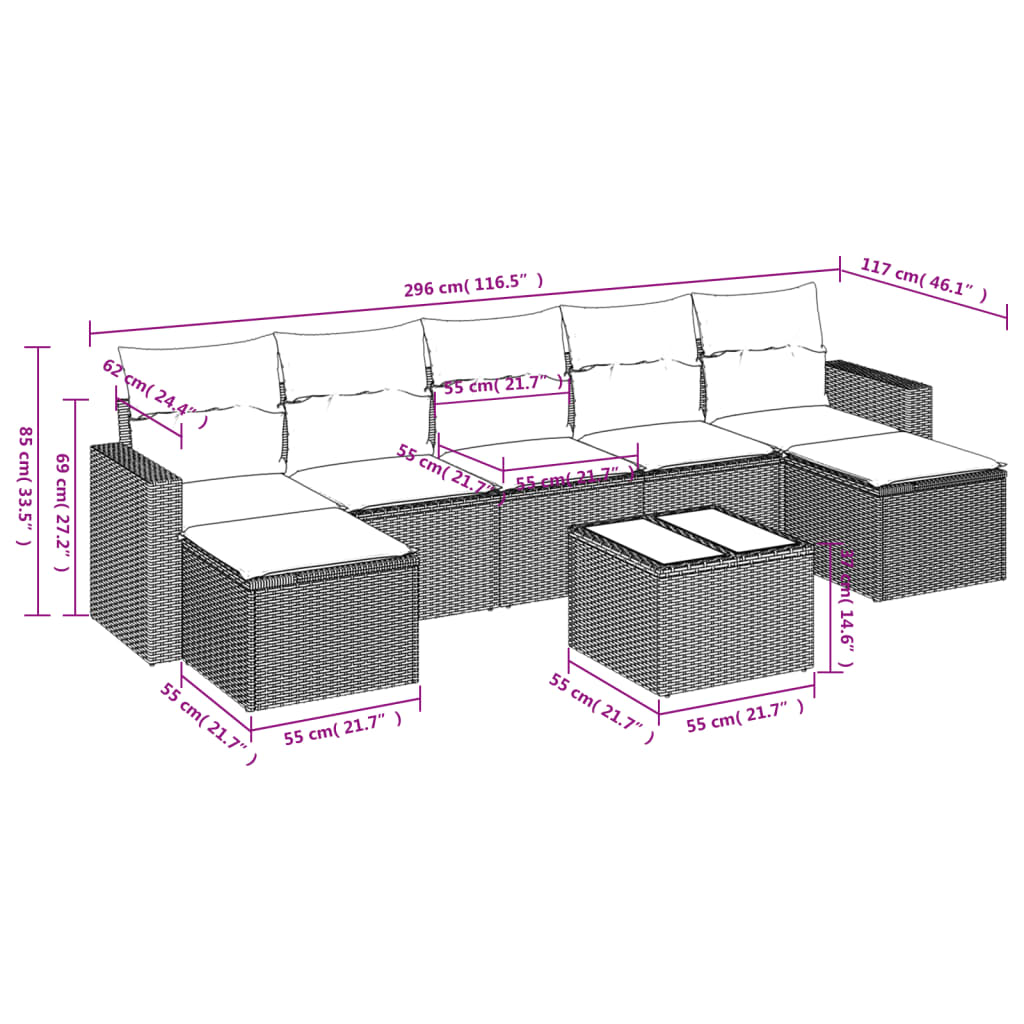 vidaXL Set mobilier de grădină cu perne, 8 piese gri deschis poliratan vidaXL Set mobilier de grădină cu perne, 8 piese gri deschis poliratan