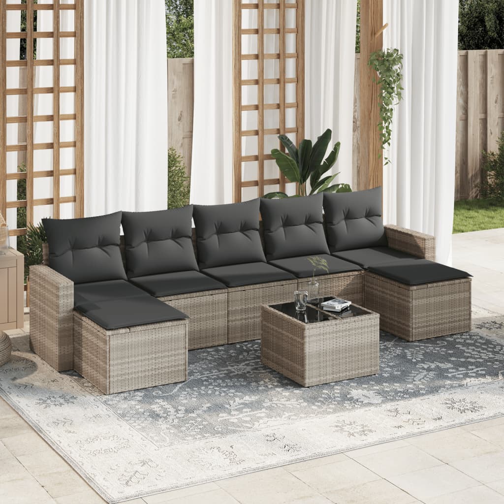 vidaXL Set mobilier de grădină cu perne, 8 piese gri deschis poliratan vidaXL Set mobilier de grădină cu perne, 8 piese gri deschis poliratan