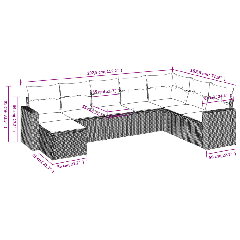 vidaXL Set mobilier de grădină cu perne, 8 piese gri deschis poliratan vidaXL Set mobilier de grădină cu perne, 8 piese gri deschis poliratan