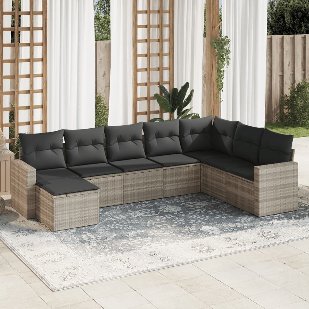 vidaXL Set mobilier de grădină cu perne, 8 piese gri deschis poliratan vidaXL Set mobilier de grădină cu perne, 8 piese gri deschis poliratan