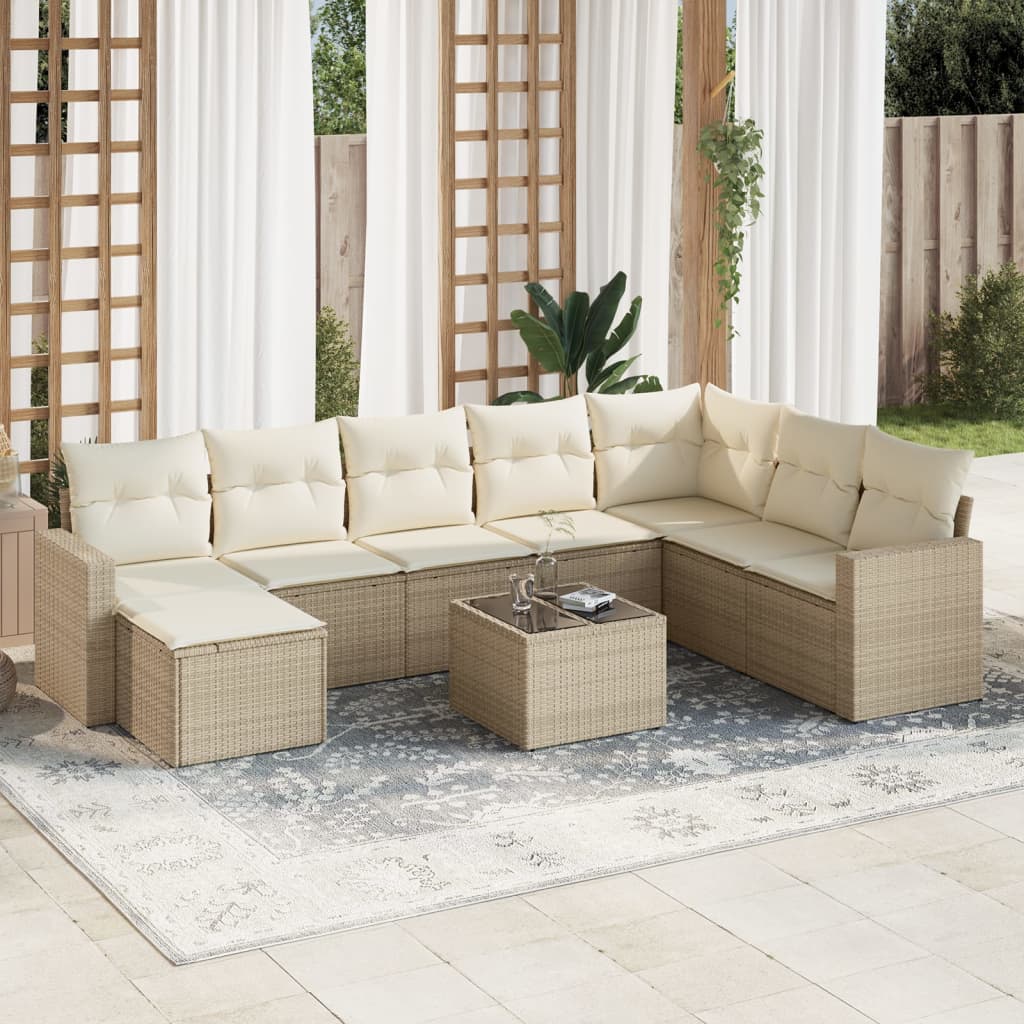 vidaXL Set canapele de grădină, 9 piese, cu perne, bej, poliratan vidaXL Set canapele de grădină, 9 piese, cu perne, bej, poliratan