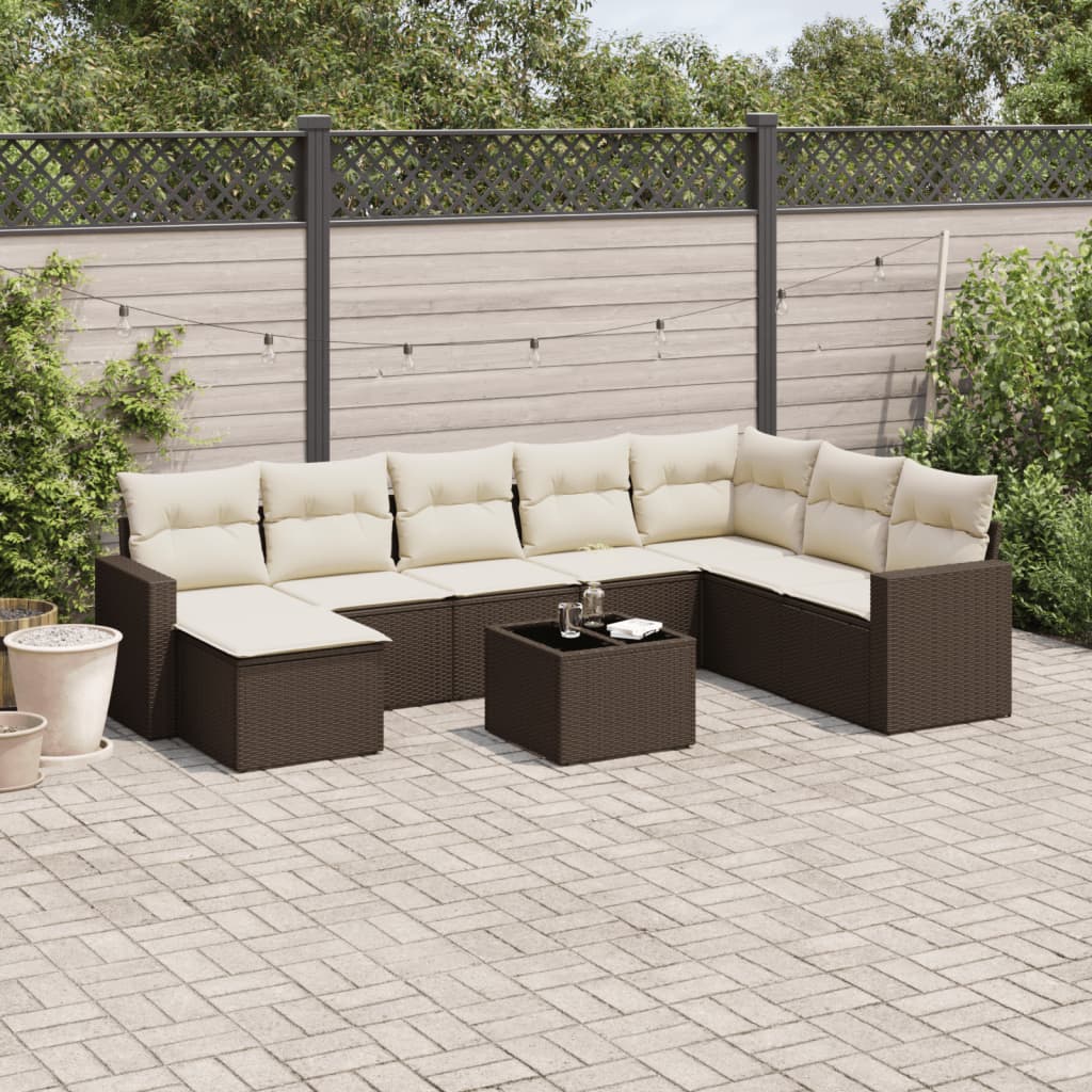 vidaXL Set canapele de grădină cu perne, 9 piese, maro, poliratan vidaXL Set canapele de grădină cu perne, 9 piese, maro, poliratan