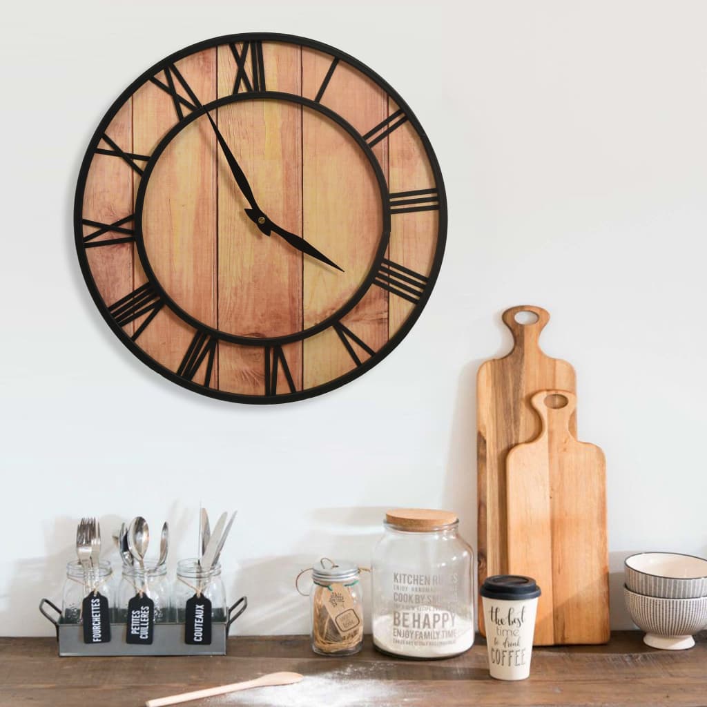vidaXL Ceas de perete, maro și negru, 39 cm, fier și MDF vidaXL Ceas de perete, maro și negru, 39 cm, fier și MDF