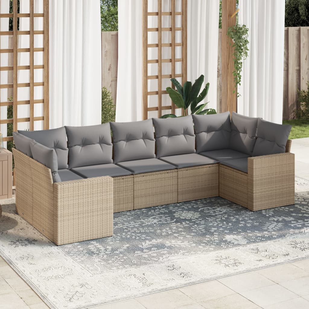 vidaXL Set canapele de grădină, 7 piese, cu perne, bej, poliratan vidaXL Set canapele de grădină, 7 piese, cu perne, bej, poliratan