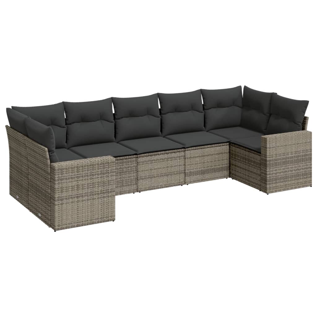 vidaXL Set canapele de grădină, 7 piese, cu perne, gri, poliratan vidaXL Set canapele de grădină, 7 piese, cu perne, gri, poliratan