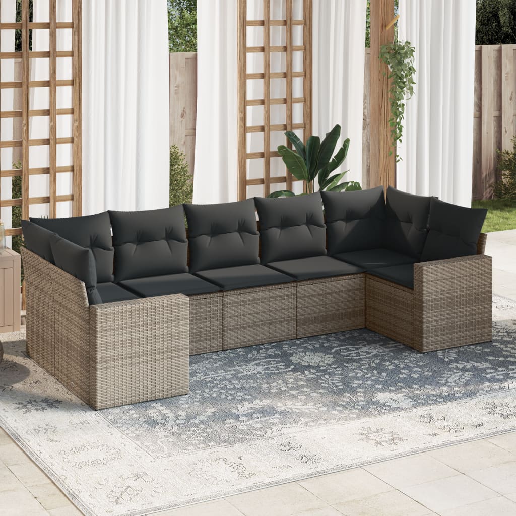 vidaXL Set canapele de grădină, 7 piese, cu perne, gri, poliratan vidaXL Set canapele de grădină, 7 piese, cu perne, gri, poliratan