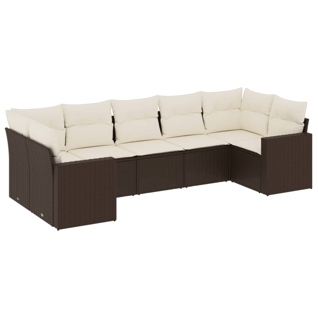 vidaXL Set canapele de grădină cu perne, 7 piese, maro, poliratan