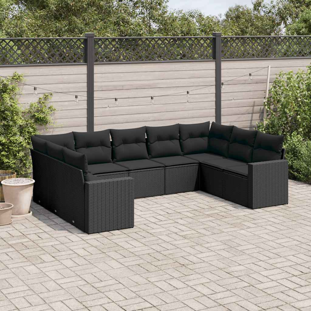 vidaXL Set mobilier de grădină cu perne, 9 piese, negru, poliratan vidaXL Set mobilier de grădină cu perne, 9 piese, negru, poliratan