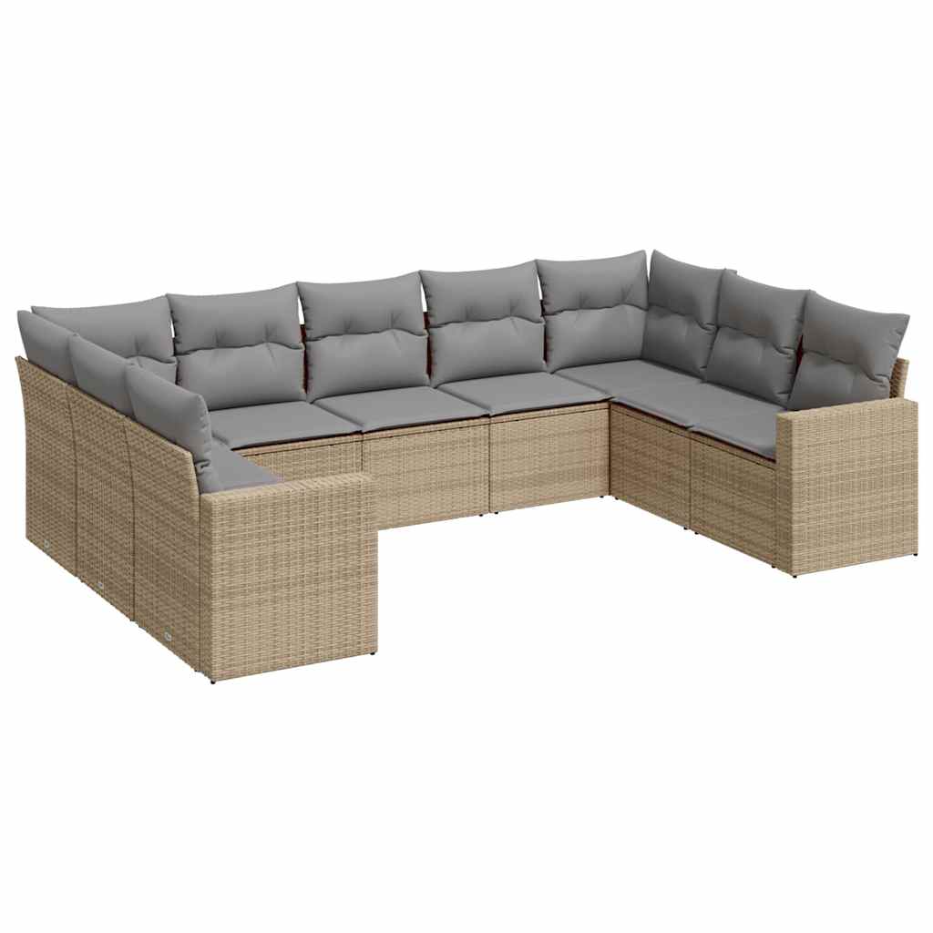 vidaXL Set canapele de grădină, 9 piese, cu perne, bej, poliratan