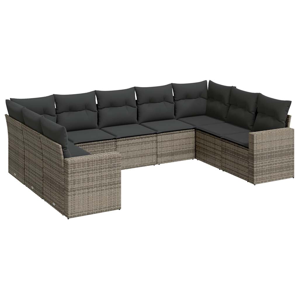 vidaXL Set canapele de grădină, 9 piese, cu perne, gri, poliratan vidaXL Set canapele de grădină, 9 piese, cu perne, gri, poliratan