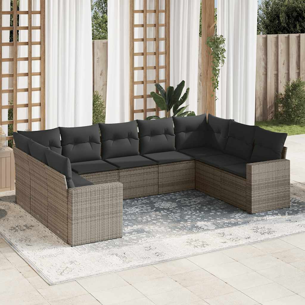 vidaXL Set canapele de grădină, 9 piese, cu perne, gri, poliratan vidaXL Set canapele de grădină, 9 piese, cu perne, gri, poliratan